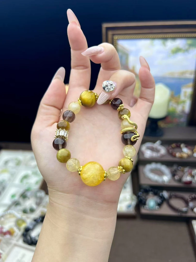 【富贵安康】天然水晶diy手串手链金虎眼天然水晶完美者慎入