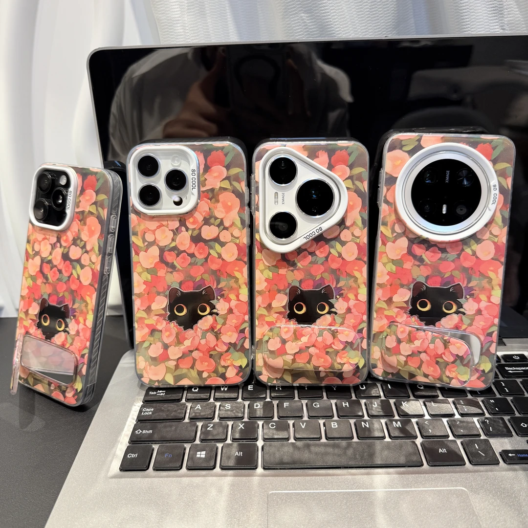 花朵小猫适用苹果/华为/荣耀/OPPO/VIVO/小米手机壳防摔