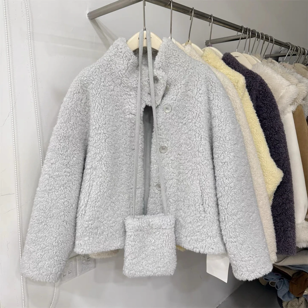 2025秋冬新款韩版宽松显瘦百搭毛毛外套女短款小个子仿羊羔毛上衣