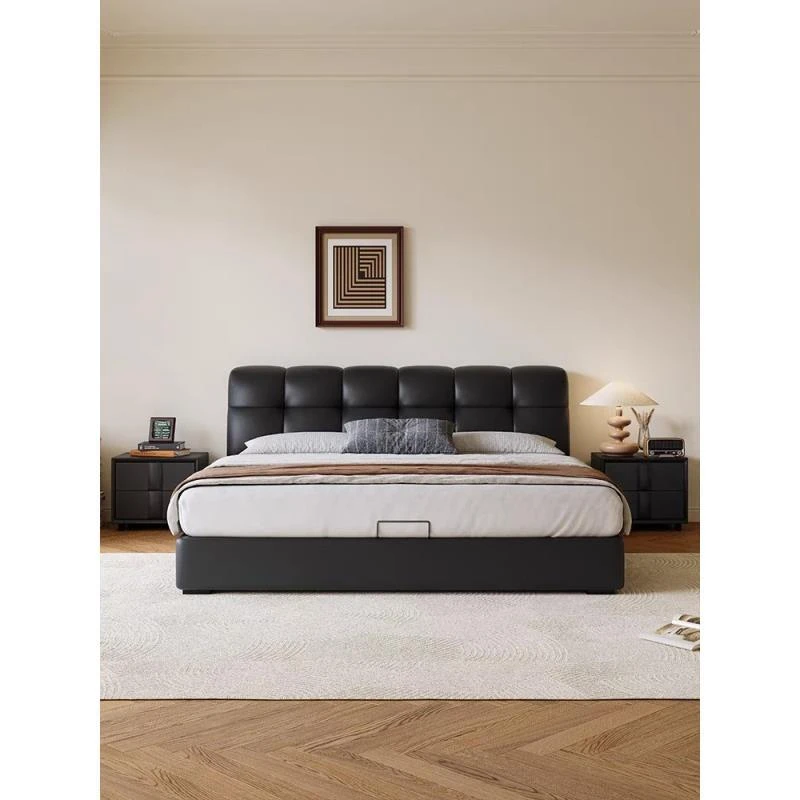 泡芙床现代简约牛皮床主卧高端大气双人床网红ins软包床儿童床