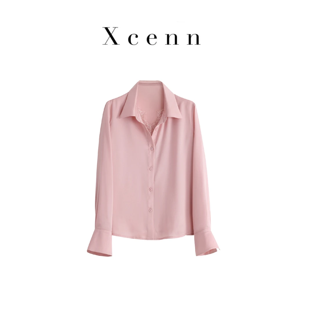 XCENN/法式精致蕾丝拼接假两件衬衫简约显瘦上衣女XC0A250305
