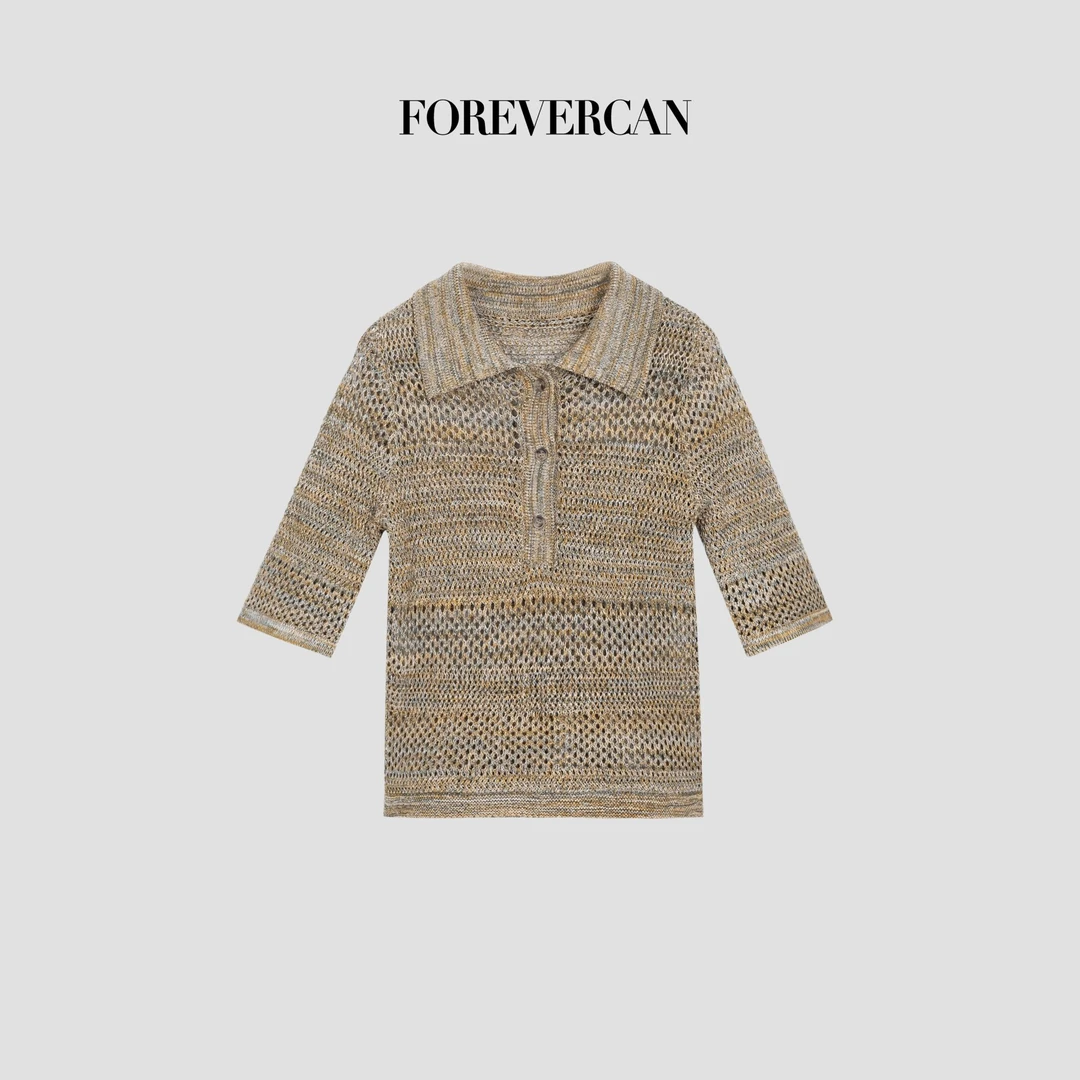 FOREVERCAN“一抹春醒”和纸纱冰感干爽镂空polo针织短袖MY4659