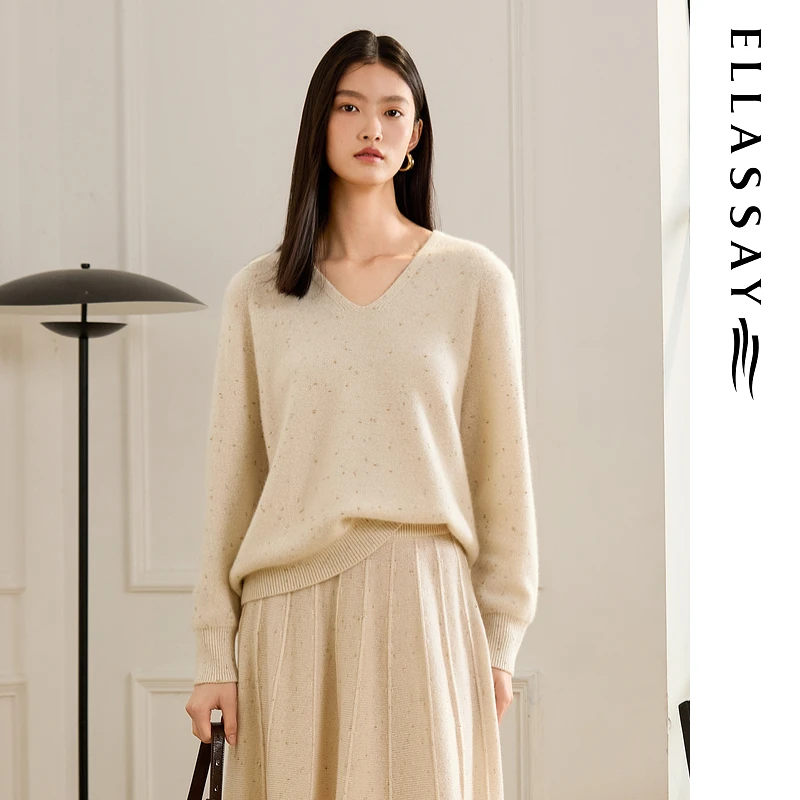 ELLASSAY歌力思2025秋季新款云感舒适V领针织衫女EWU3600100