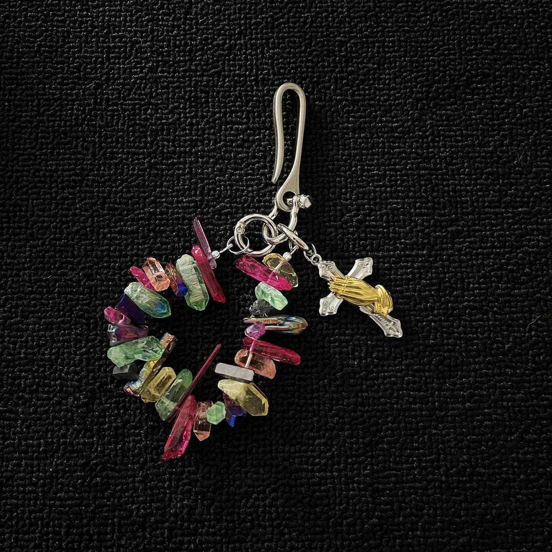 手工定制小众设计彩色矿石串珠腰间挂饰cleanfit高级钥匙扣搭配