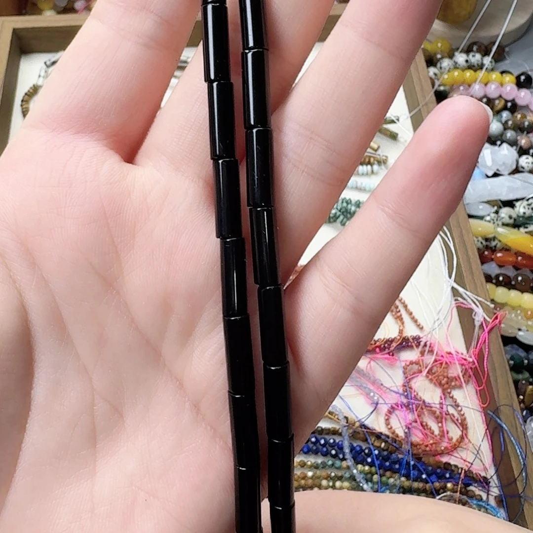 玛瑙/玉髓未镶嵌珠宝半成品黑石卡4圆管一条
