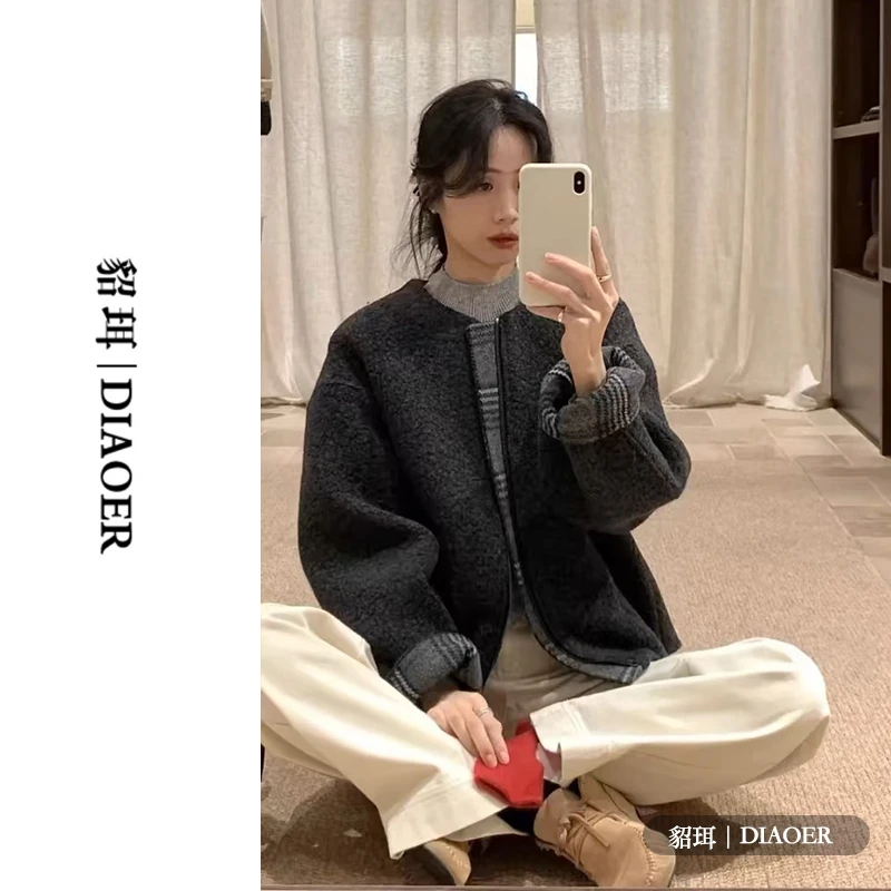 DIAOER/貂珥【格雷女孩】2024小香风短外套女 秋冬格子呢子上衣