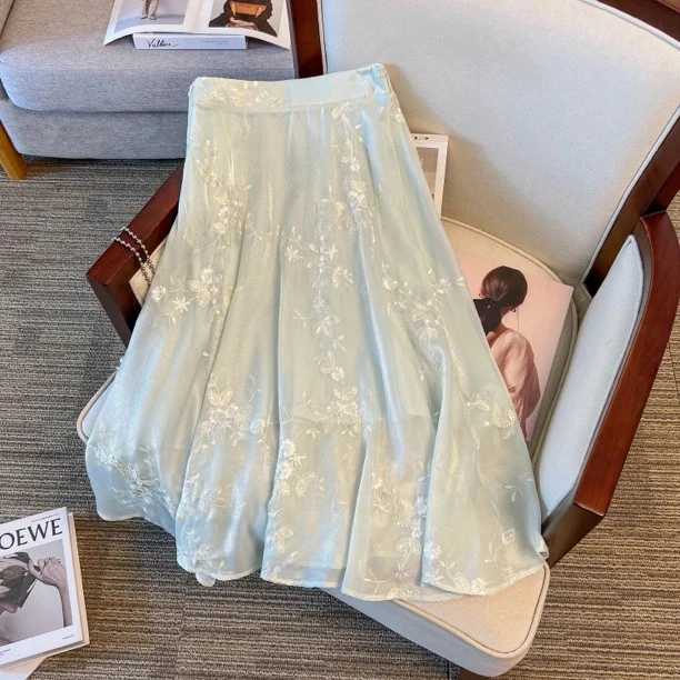 新中式国风半身裙女夏季刺绣汉服半身裙高腰半身裙