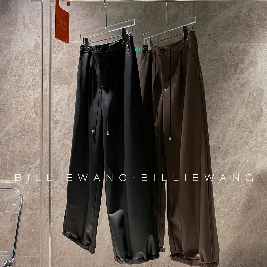 BW独立设计师高定系列｜极简腔调抽绳多穿廓形蛋白皮休闲裤