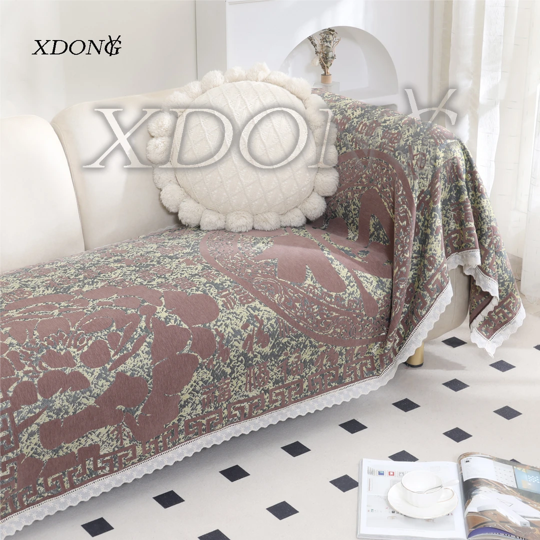 XDONGY（冬云家纺）高端90*210金 丝 银 锦美学 百福 咖色沙发巾