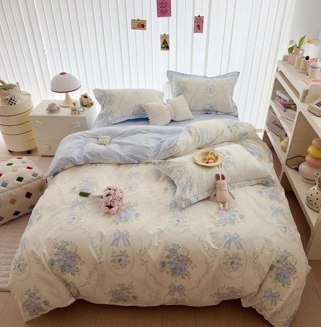 美如梦丨香蓝秘境 ins小清新全棉四件套印花三件套床上用品