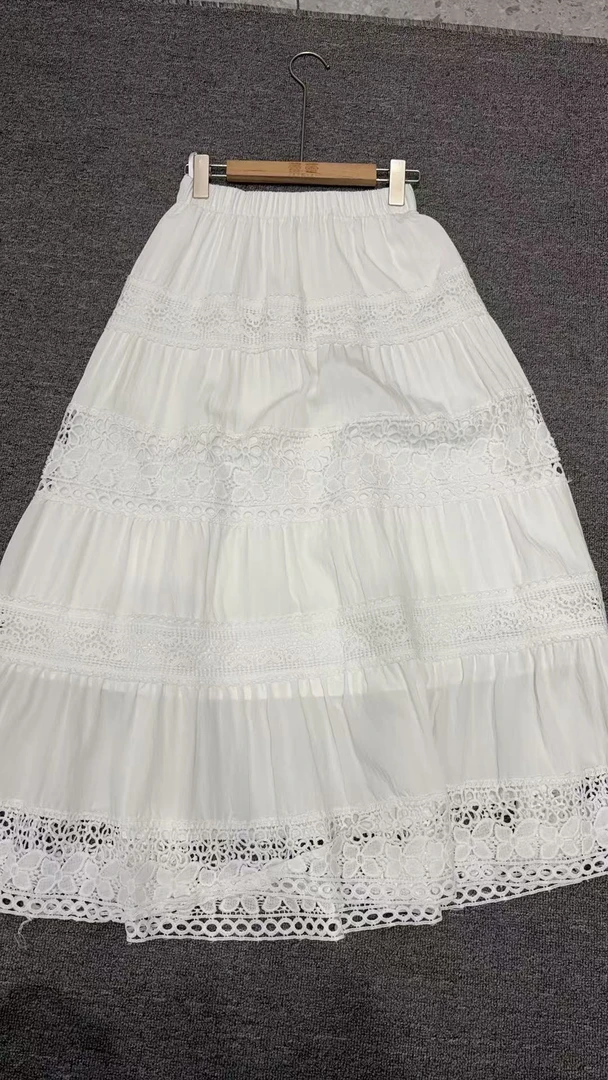 2025【蕾蕾家】夏季时尚洋气休闲百搭高腰松紧白色半身长裙