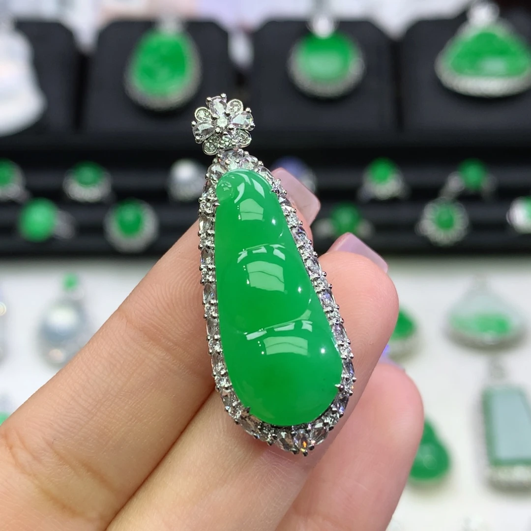 翡翠18K金镶嵌吊坠(不含链)