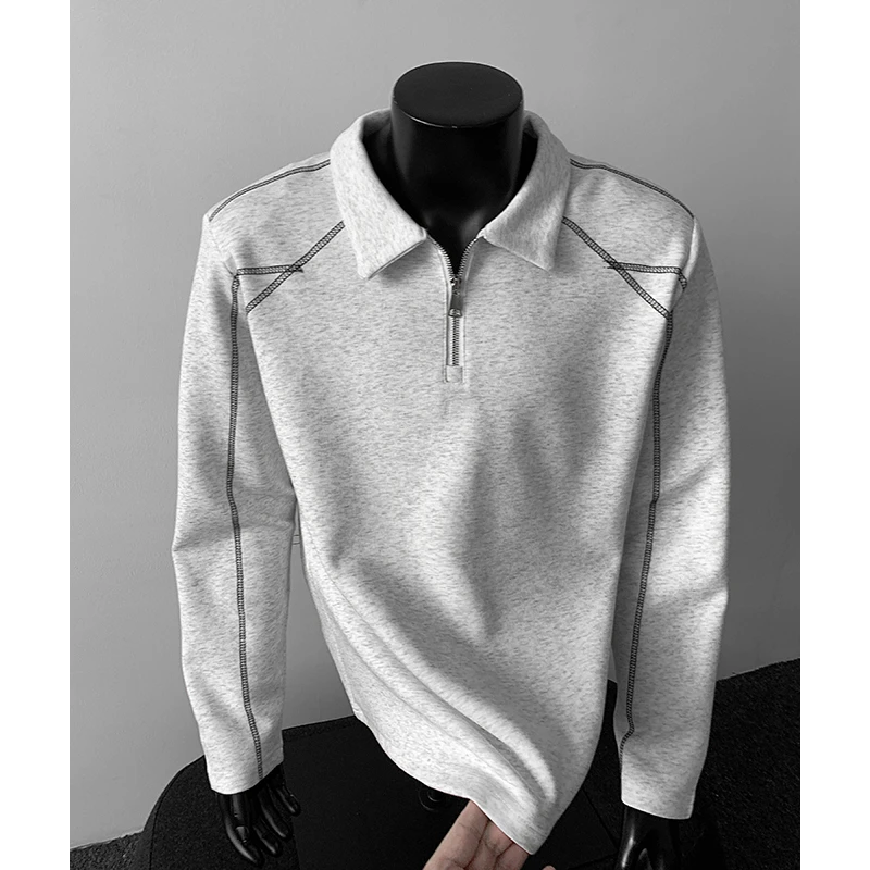 解构垫肩重磅Polo衫卫衣男春秋潮牌美式boxy长袖t恤宽松翻领外套