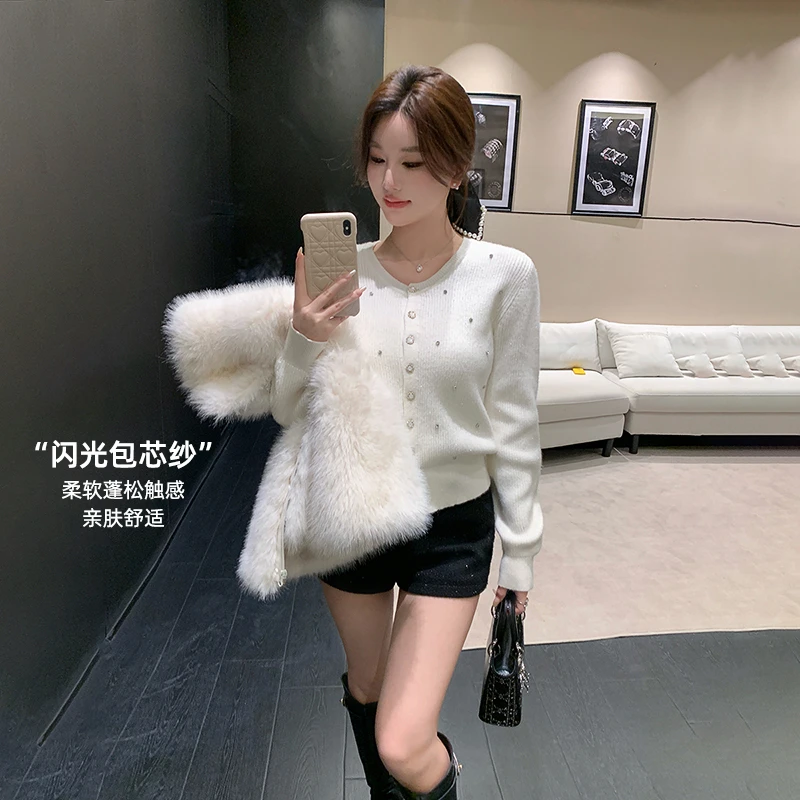 林关关【星花暖织】法式气质通勤女秋冬上衣设计感重工镶钻针织衫