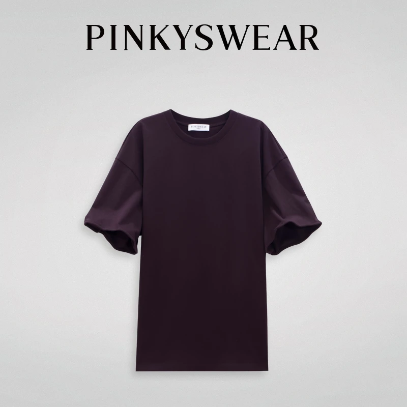 PinkyS Wear【扭扭T】慵懒宽松长款百搭轻奢短袖长绒棉PRD休闲夏季