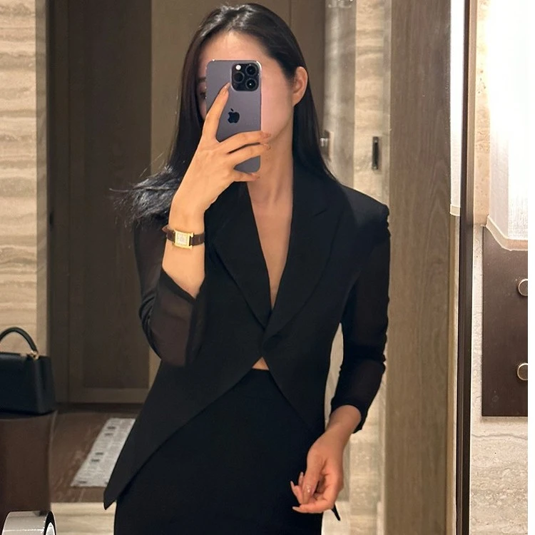 2023年夏款黑色套装显瘦气质时尚修身设计师收腰小众西装-1982