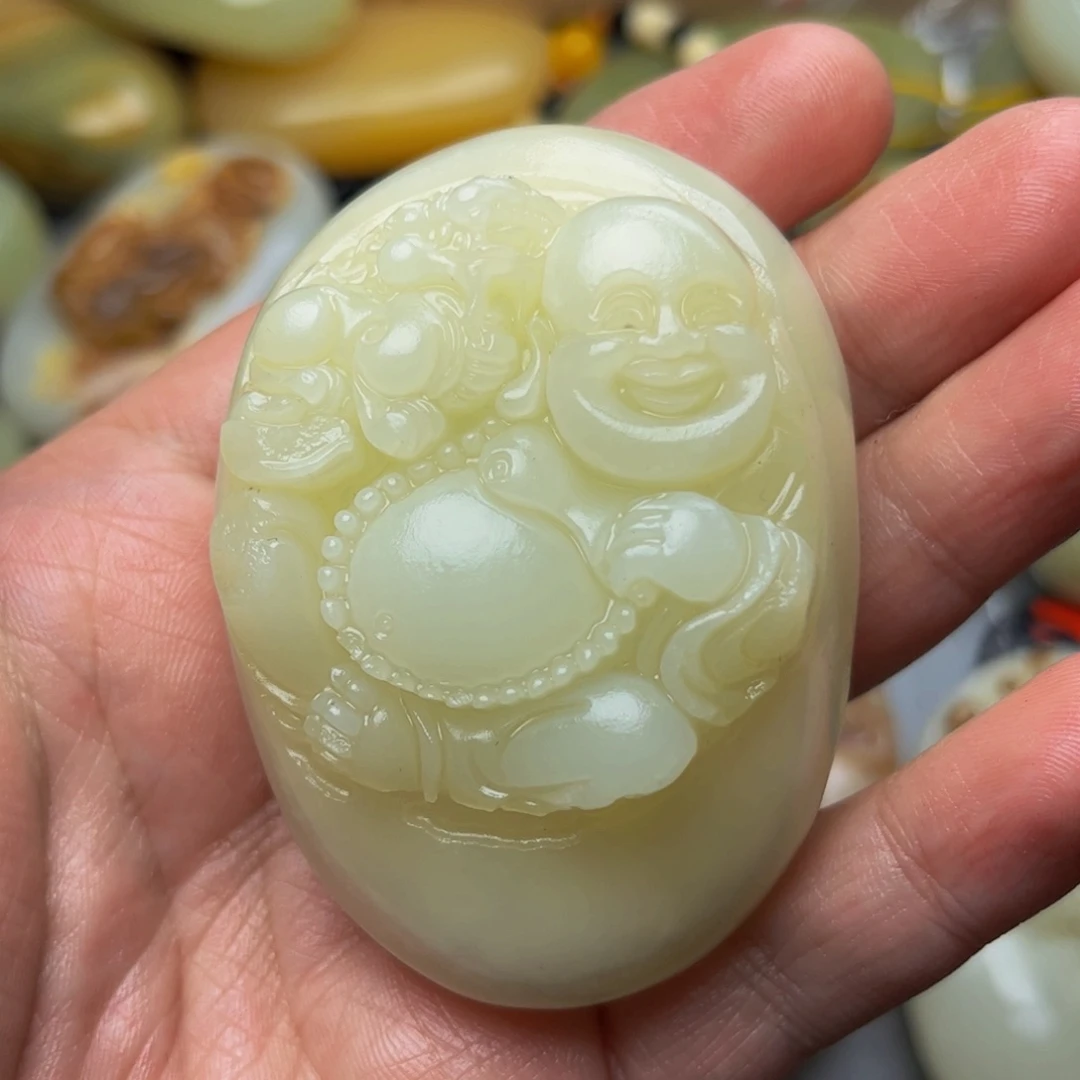 石材方解石手把件佛