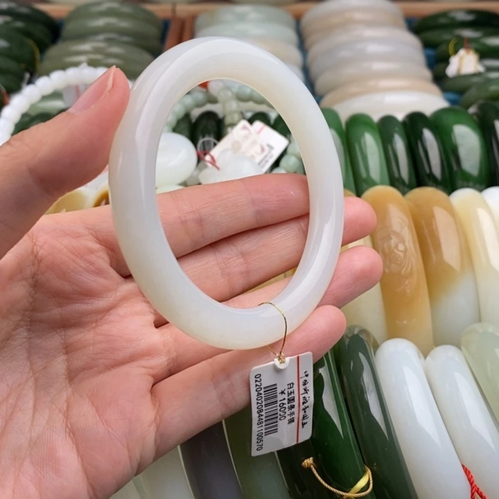 和田玉手镯未镶嵌和田玉白玉圆条手镯