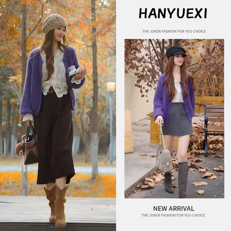 2025超火流行韩系穿搭一整套早秋蕾丝上衣针织开衫阔腿裤三件套潮