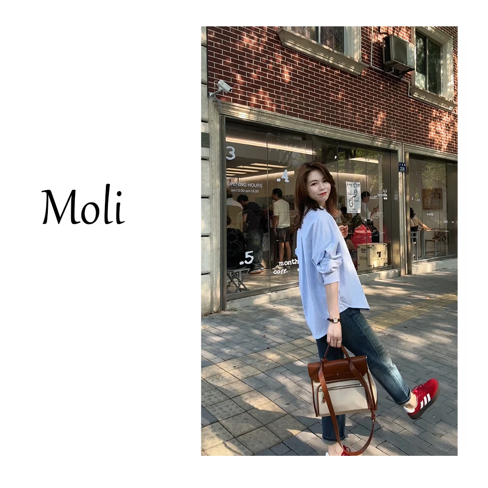Moli【微光记忆】长袖时尚经典条纹秋季百搭衬衫CS-08261
