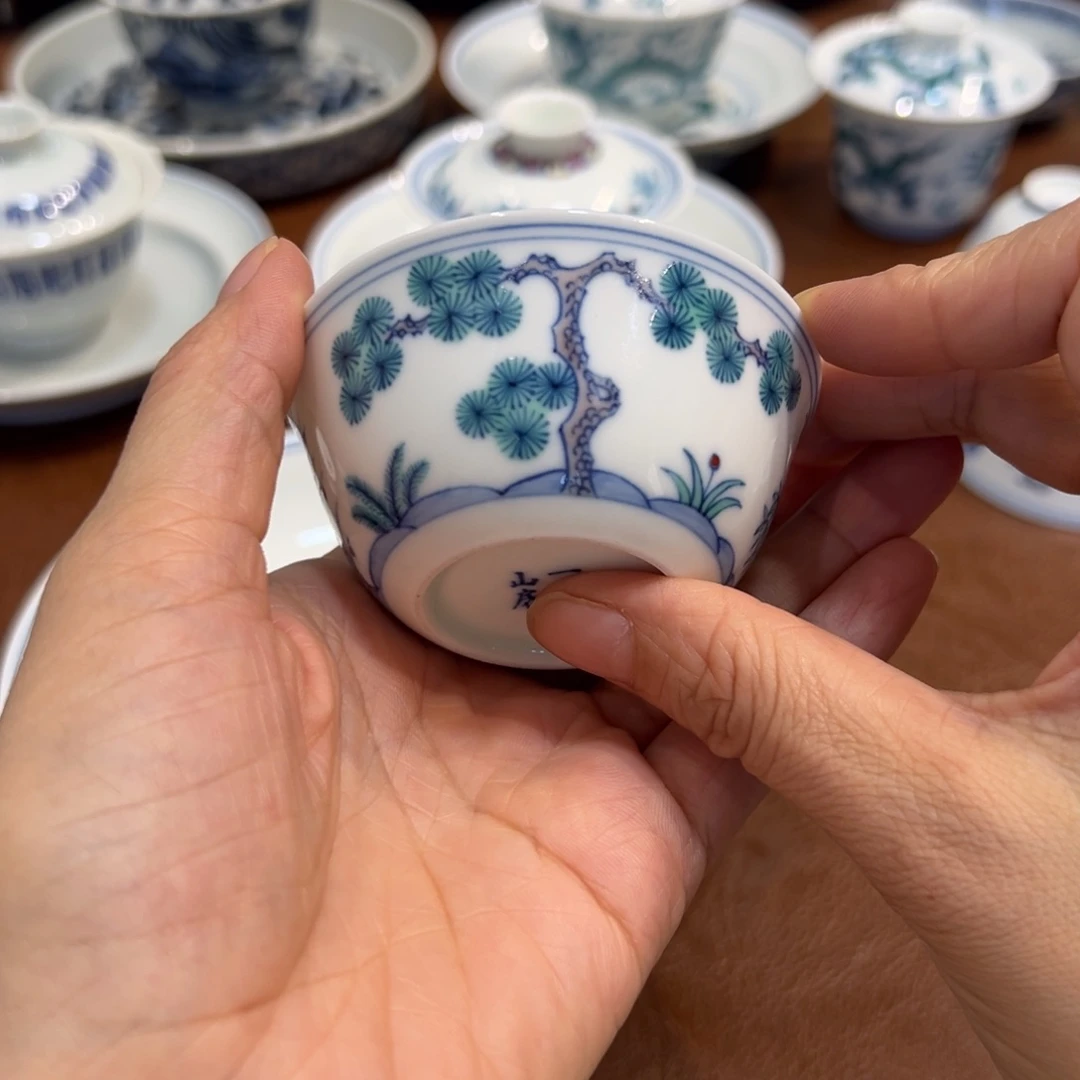 杯子斗彩松竹梅杯子纯手工