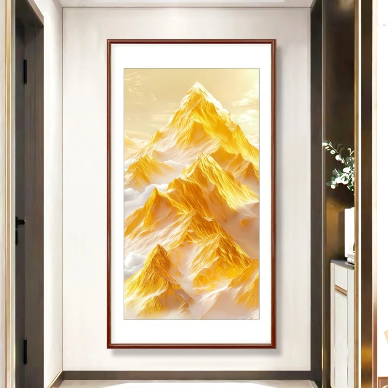【针情针艺定制16色】竖版聚财金山十字绣2026新款背靠金山玄关走廊
