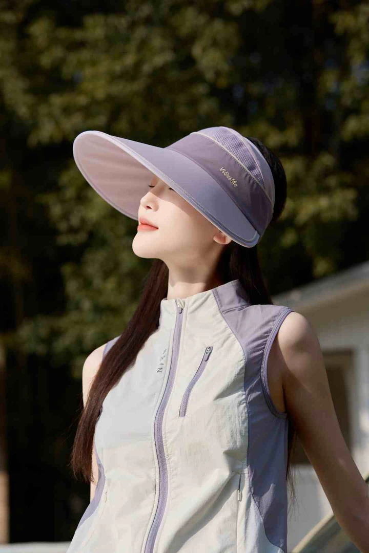 遮阳帽子女夏季冰丝空顶大檐防紫外线遮脸太阳帽户外沙滩马尾帽子