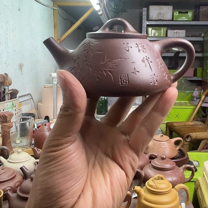 健***哥茶壶紫砂原矿紫泥刻绘子冶石瓢福利品200cc