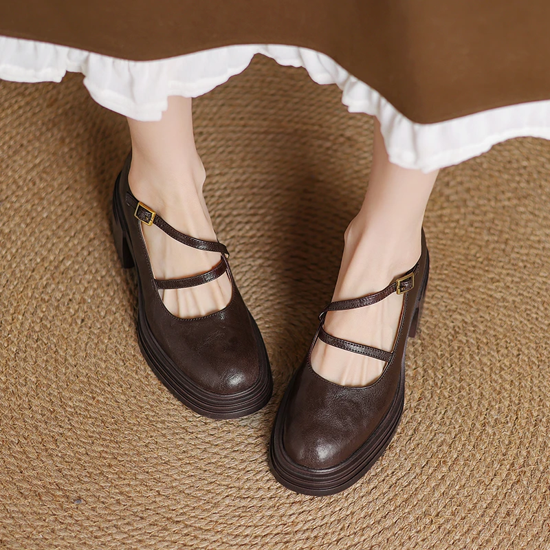 6.5cm厚底黑色浅口圆头单鞋女小个子增高鞋复古高跟玛丽珍鞋百搭