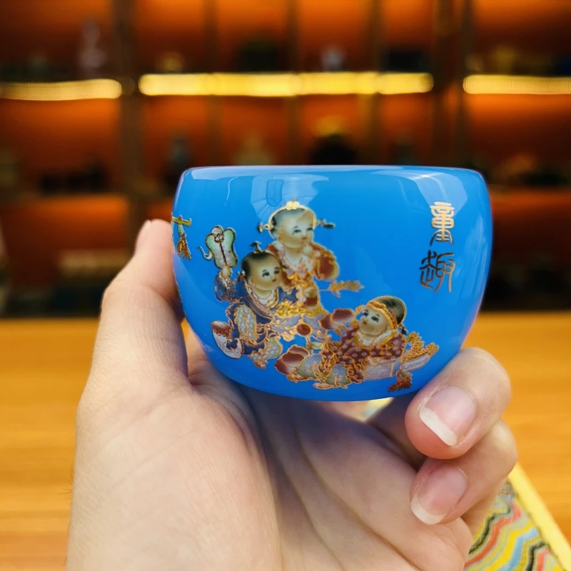 官方正品《童趣》蓝琉璃主人杯/容量55ml