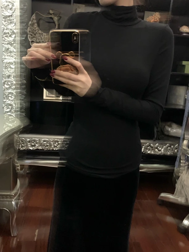 白色高领内搭时尚修身保暖T恤针织百搭堆堆领红色半高领长袖高领