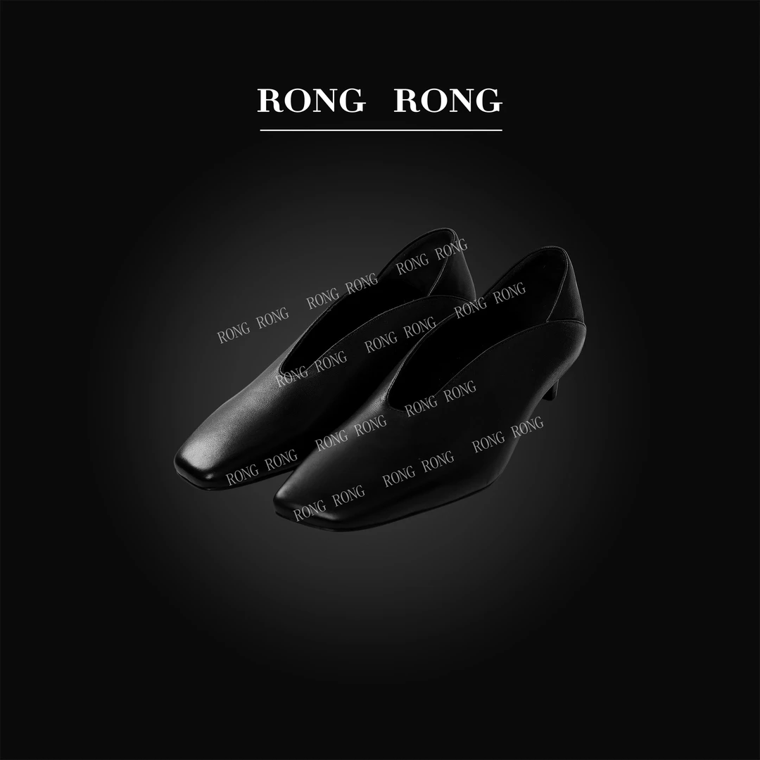 溶溶RONGRONG 羊皮法式复古小香风斜方头小跟单鞋MC25226