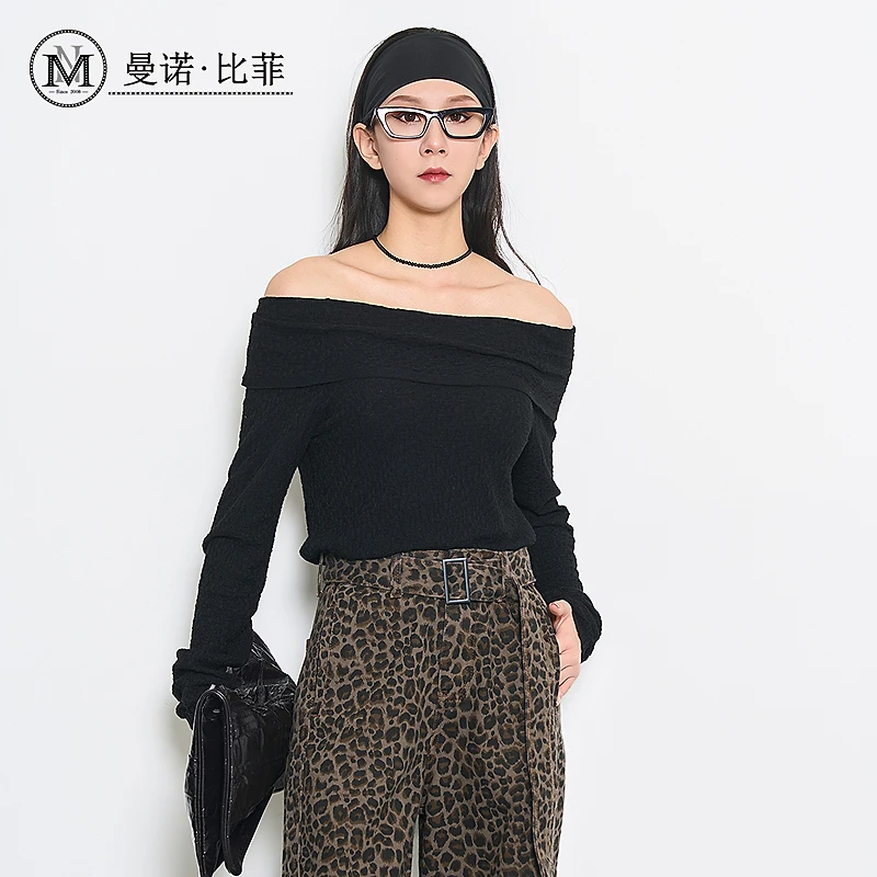 时尚气质一字肩针织上衣MFCM171009
