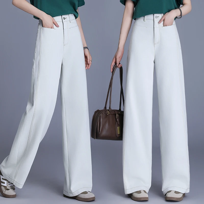 伊薇酷春夏浅色牛仔裤直筒裤显瘦高腰女裤休闲裤垂感百搭长裤5205