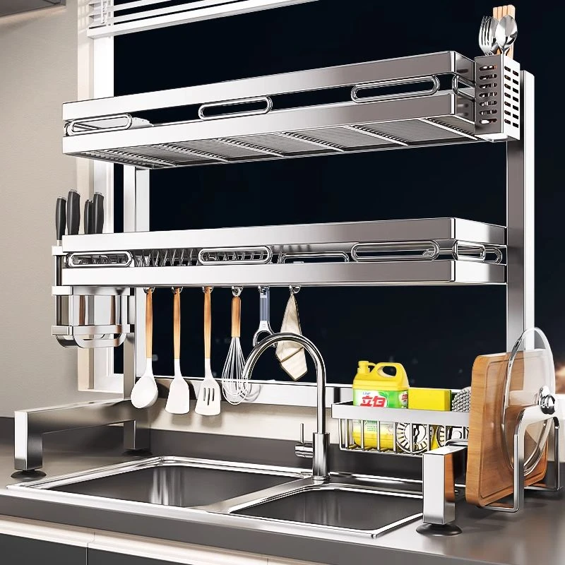 304不锈钢厨房水槽置物架多功能洗碗架水池放碗碟盘收纳沥水碗架L