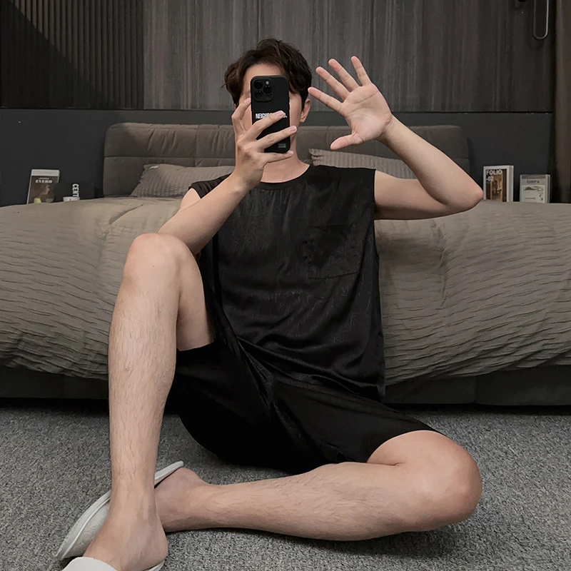 冰丝背心睡衣男夏季薄款2025新款可外穿夏天大码家居服无袖套装潮