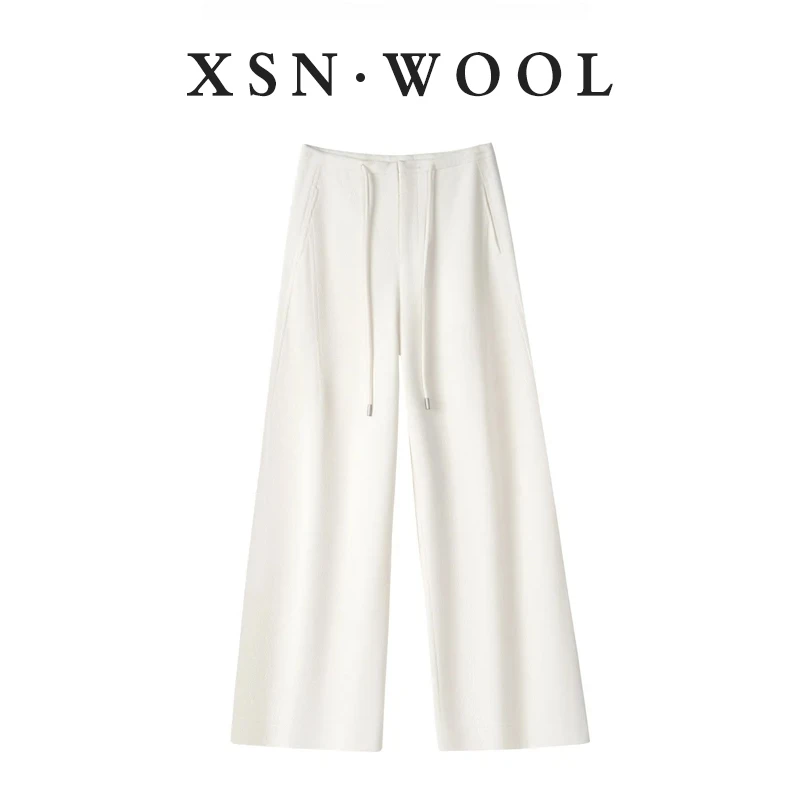 2025秋冬羊毛加绒保暖休闲宽松直筒弯刀裤女垂感阔腿裤65092