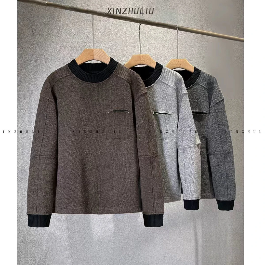 【冬季新品绵羊毛加绒加厚时尚设计拼色圆领卫衣】百搭圆领卫衣5198