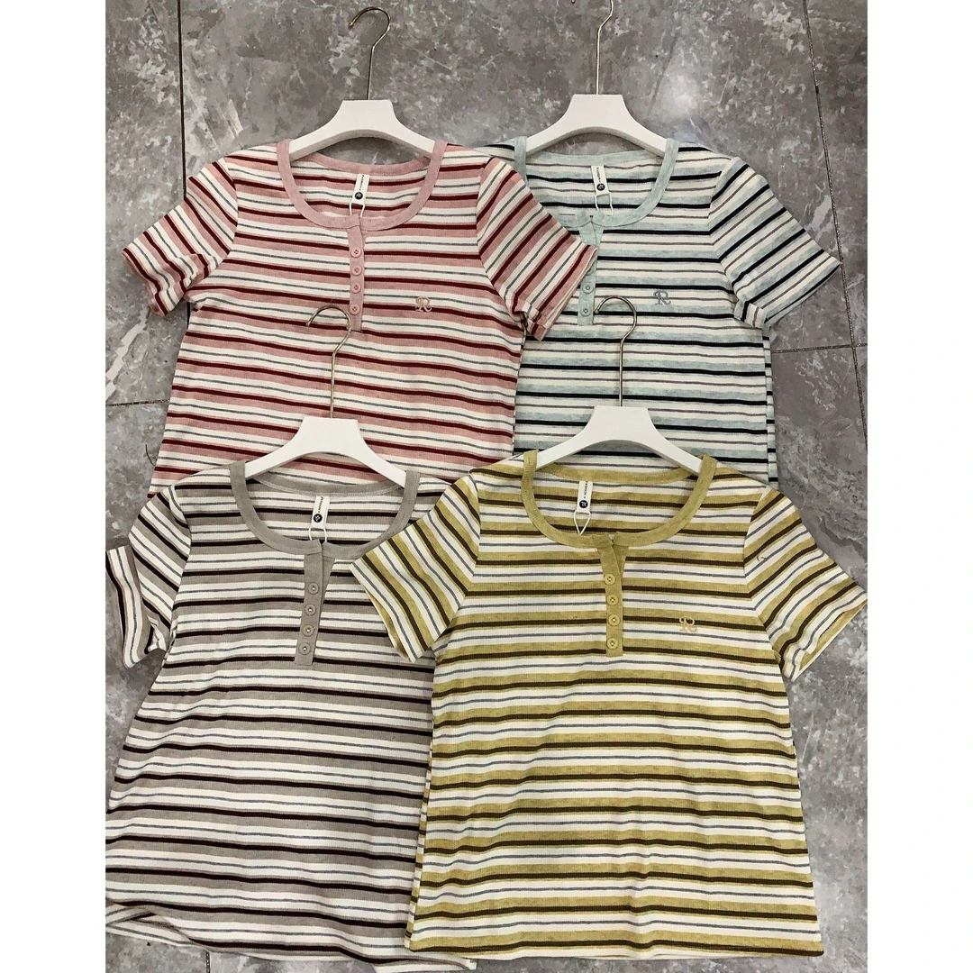 L25667撞色彩条T左R休闲条纹上衣