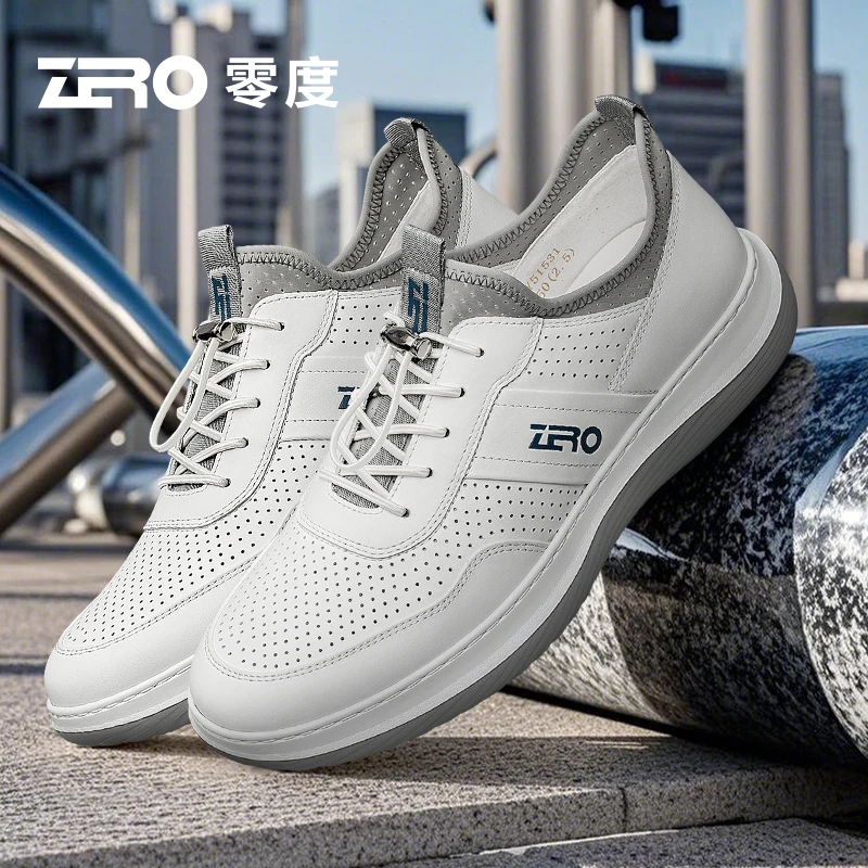 零度时尚运动休闲鞋男士真皮透气冲孔潮鞋2025夏季新款户外男鞋潮