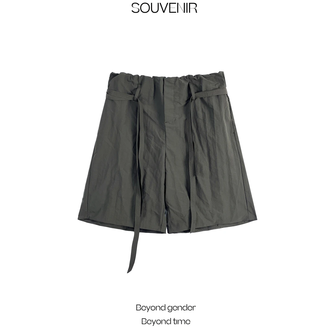 SOUVENIR双腰带防泼水百搭短裤