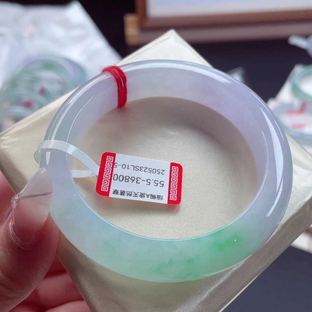 翡翠手镯未镶嵌k***y55.8糯冰春彩宽胎