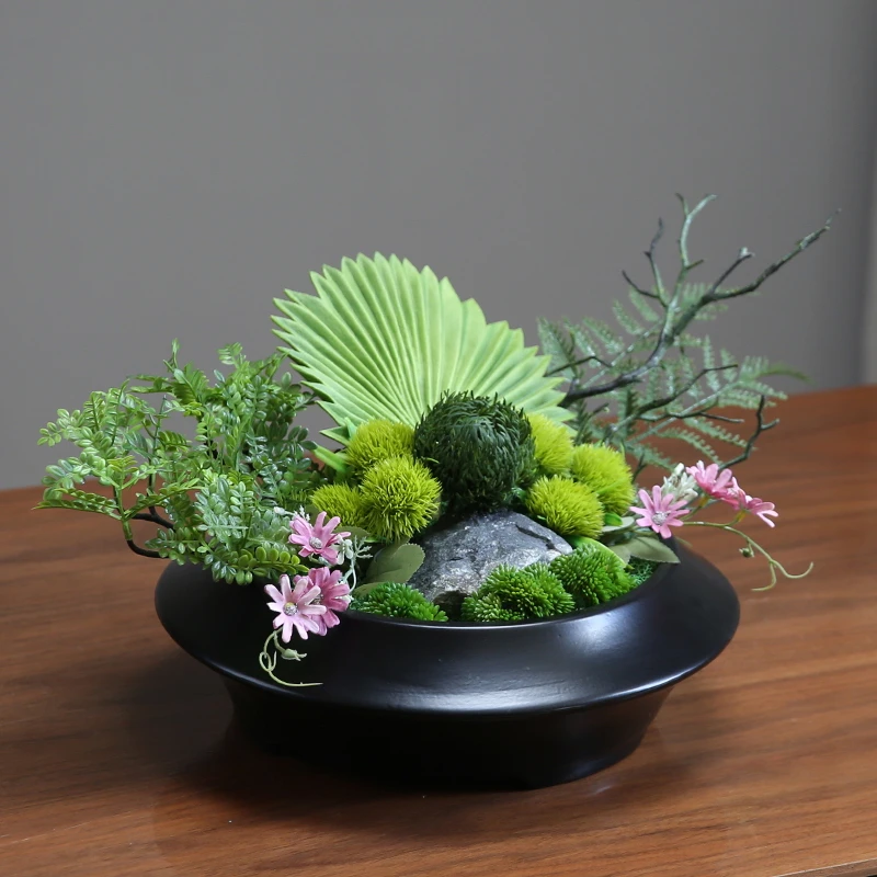 朴记新中式花艺盆景仿真绿植造景客厅桌面永生苔藓样板间茶几摆件