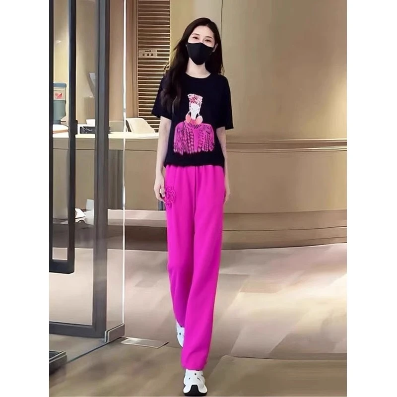 2025夏季新款时尚百搭日常通勤短袖T恤套装宽松显瘦两件套女装潮