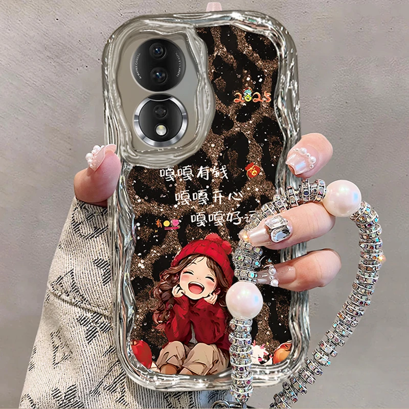 适用于【华为】荣耀80豹纹嘎嘎好运小女孩创意时尚手机壳
