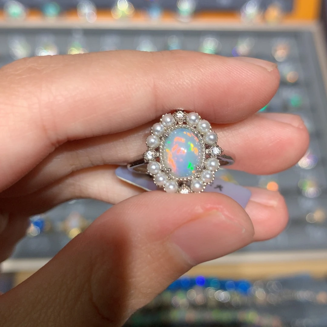 银S925镶嵌欧泊欧泊戒指y