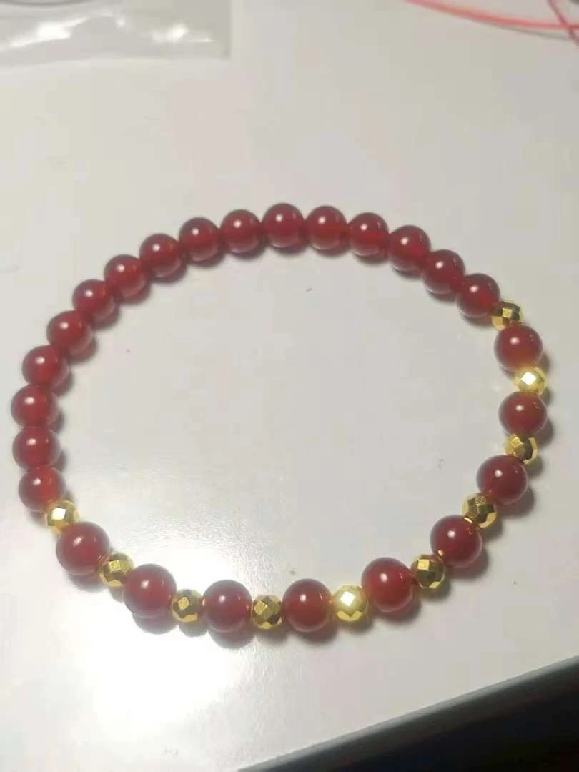 A(189）足金时尚百搭卡4蹦迪珠十颗（卡六红玉 髓）多样性发货