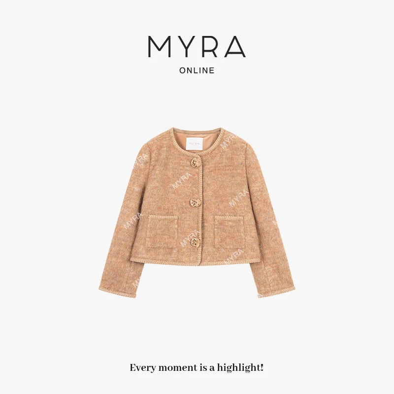 MYRA“枫叶”意大利进口花呢+骆驼绒 拉绒小香外套XM025365
