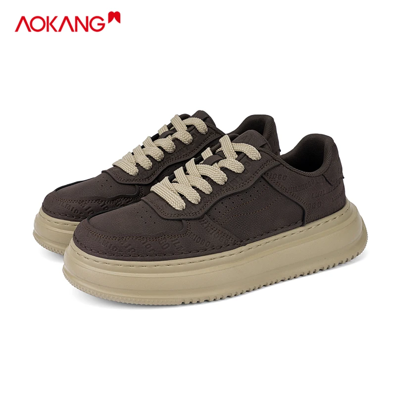 Aokang/奥康正品冬季新款栗子褐压花百搭空军休闲板鞋45大码鞋