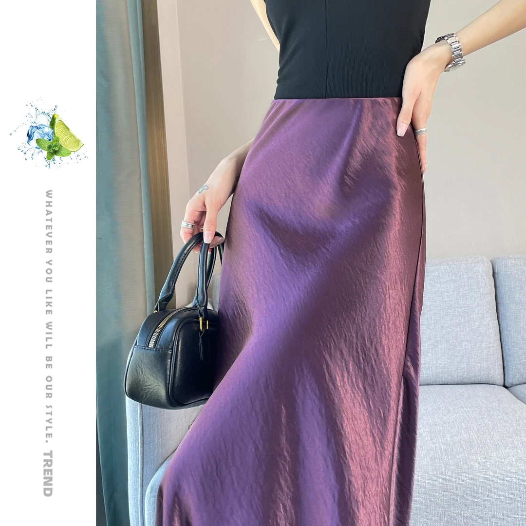 HELA醋酸缎面鱼尾半身裙女2025气质简约垂感显瘦包臀a字中长裙子
